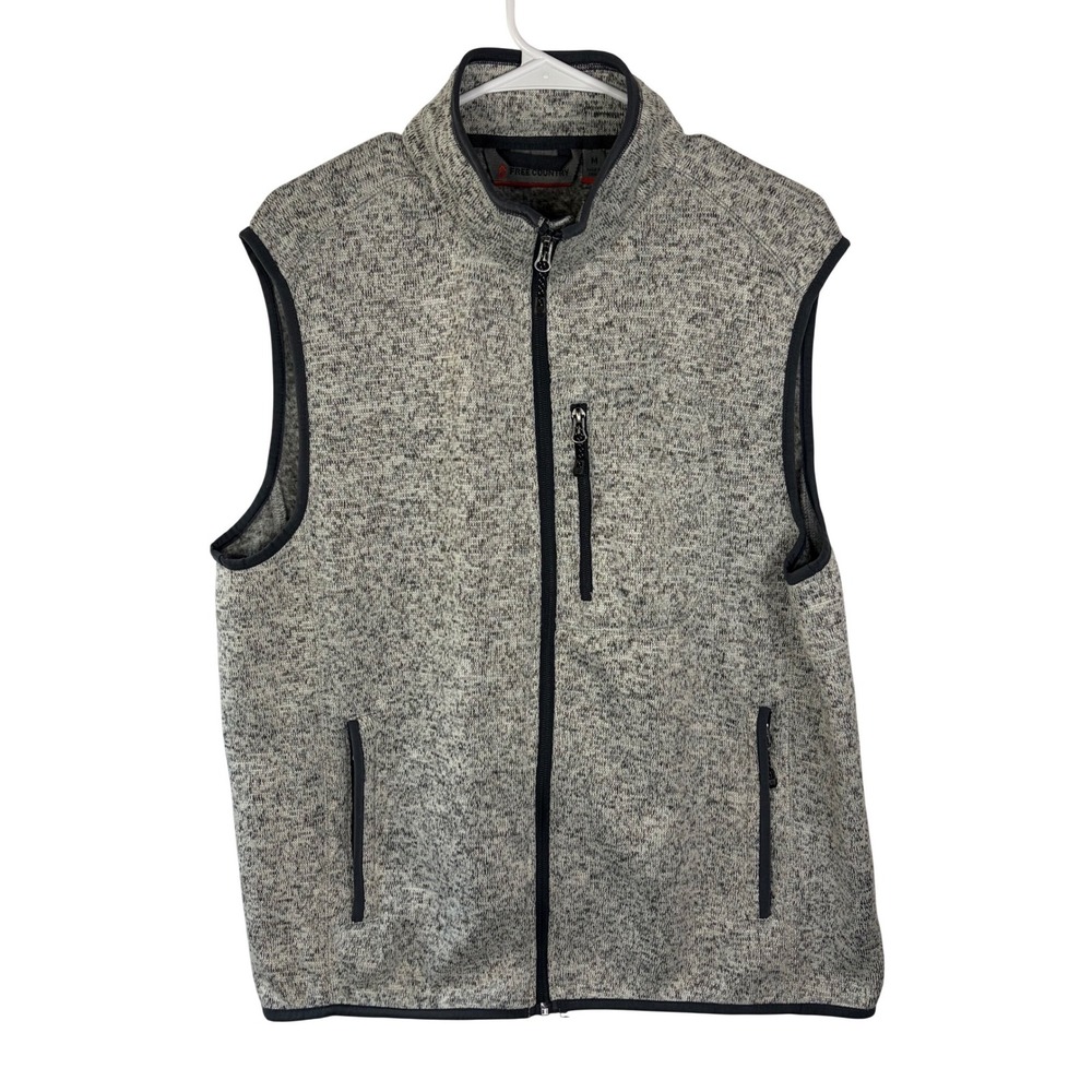 Free‎ Country Mens Sweater Knit Fleece Lined Full Zip Vest Pumice Gray Size M